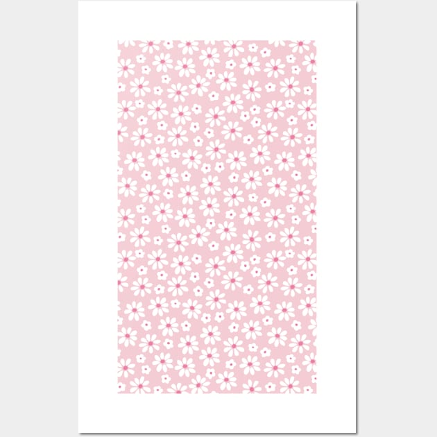 DITSY PRAIRIE VINTAGE RETRO FLORALS AND FLOWERS PINK WHITE Wall Art by blomastudios